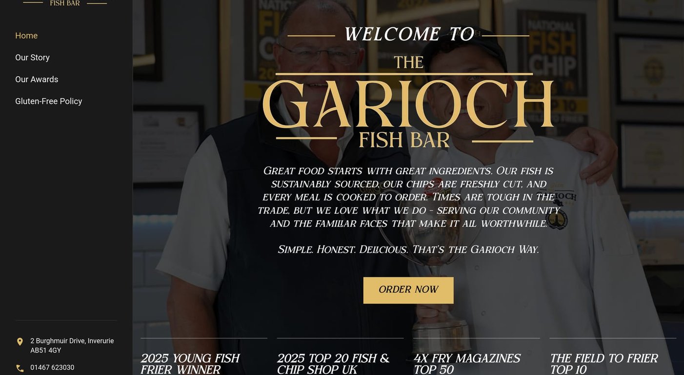 The Garioch Fish Bar website homepage