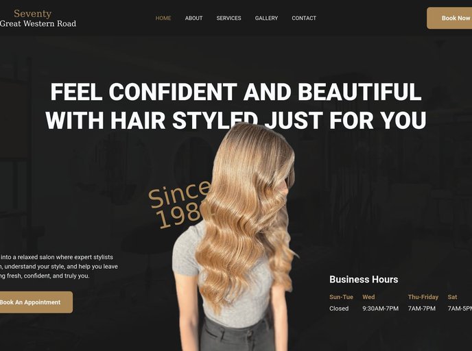 Salon Seventy website homepage